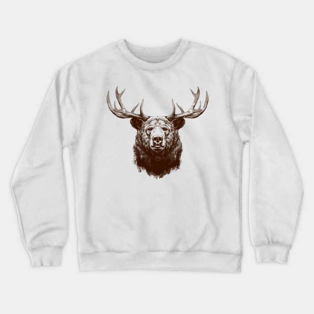 Majestic Beer - Bear Deer Antler Creature for Beer Lovers Crewneck Sweatshirt by GIANTSTEPDESIGN